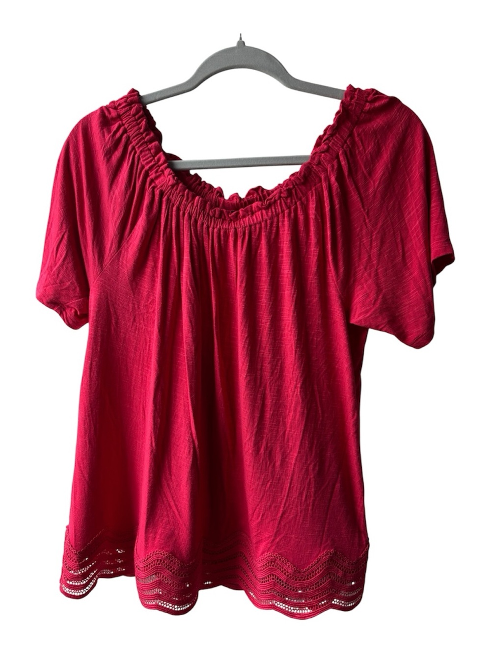 Medium Ann Taylor Factory Deep Red Off-Shoulder Peasant Blouse